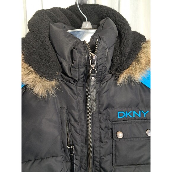 DKNY Womens Goose Down Sleeveless Jacket Waistcoat Vest Blue Black Medium - Picture 3 of 11